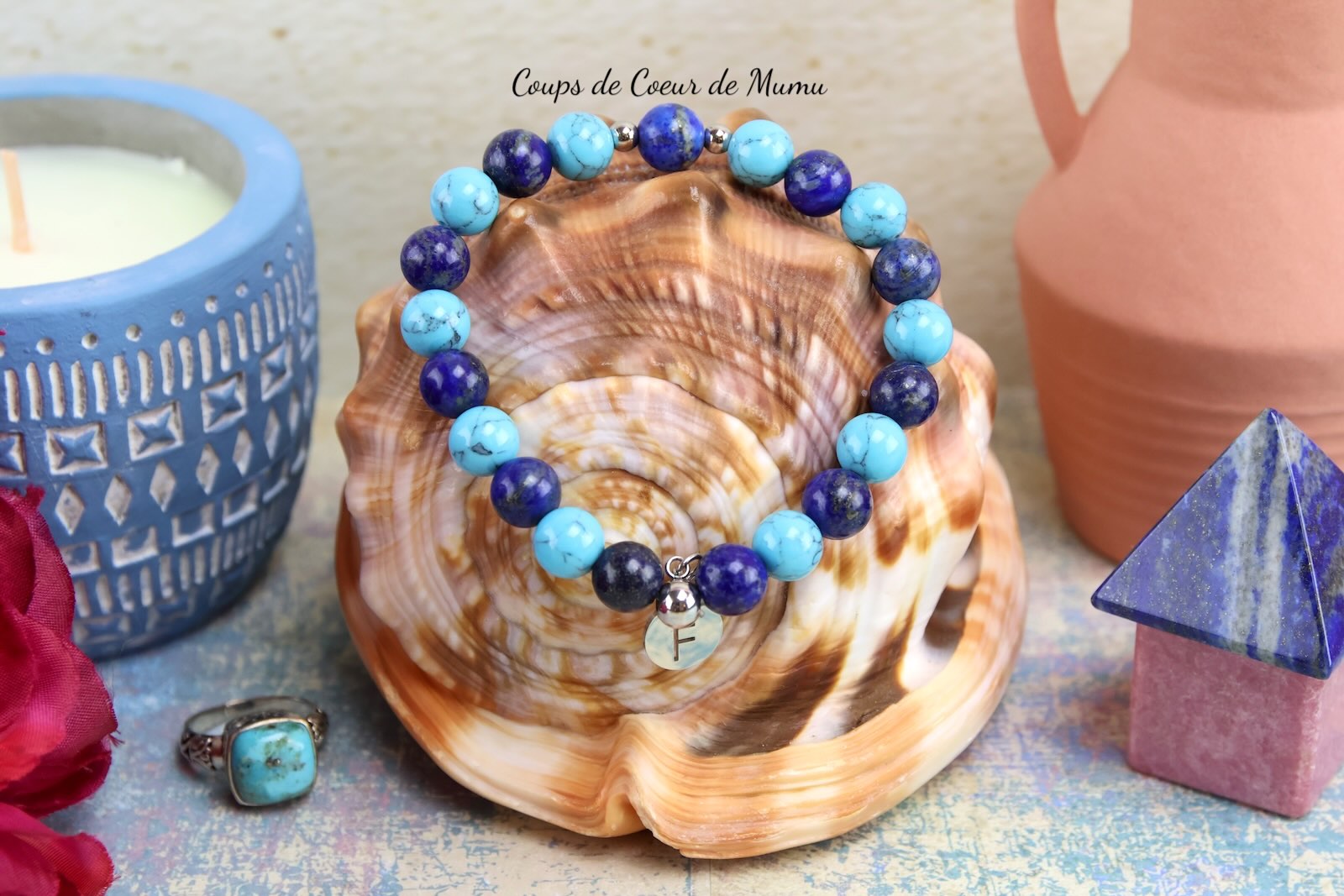 Bracelet pierres naturelles lapis lazuli et turquoise.