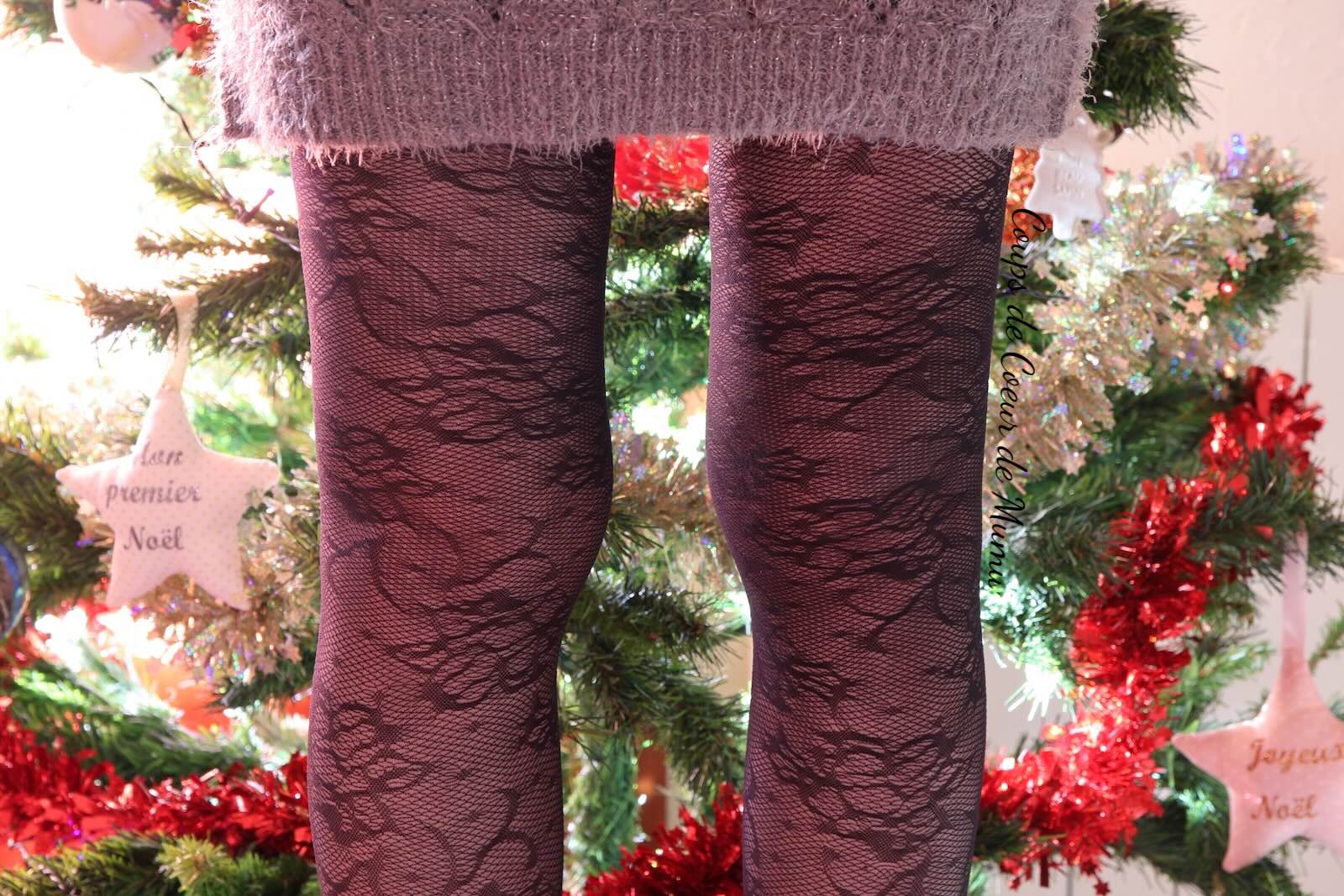Collants noirs fleurs Gambettes Box Décembre 2025 : Bûche Bée.